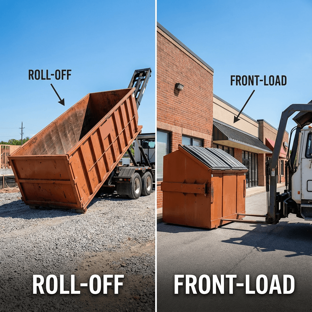 Roll-off and front-load dumpsters side by side comparison